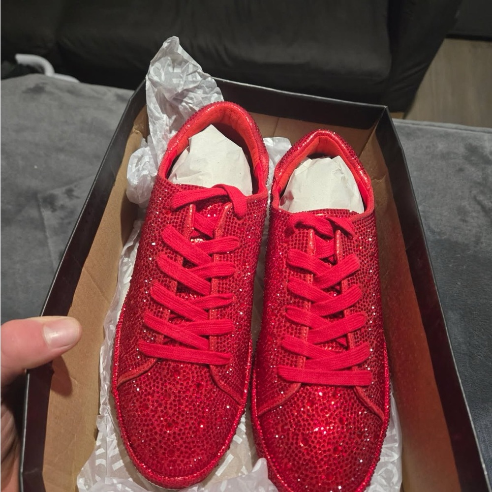 Lola Red Sparkle Sneakers Glamorous Low-Top